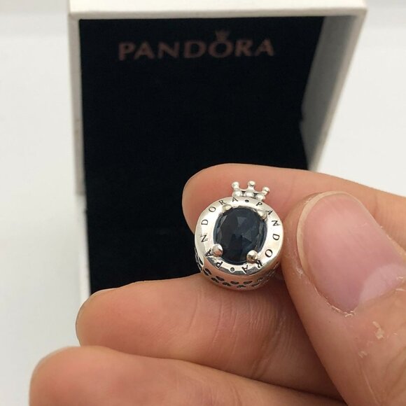 ✨🔥Pandora Sterling Silver Blue Sparkling Crown O Charm With Clear CZ Charm - Picture 8 of 10